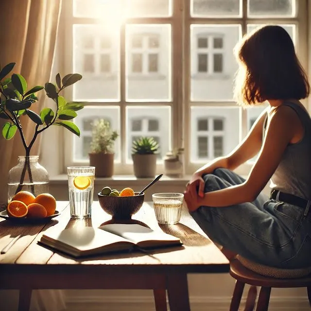 Morning ritual with warm beverage by window